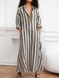 V Neck Stripe Printed Maxi Dress