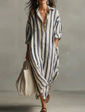 V Neck Stripe Printed Maxi Dress