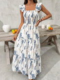 Leaf Print Ruffle Tiered Maxi Dress_CWDMD02916