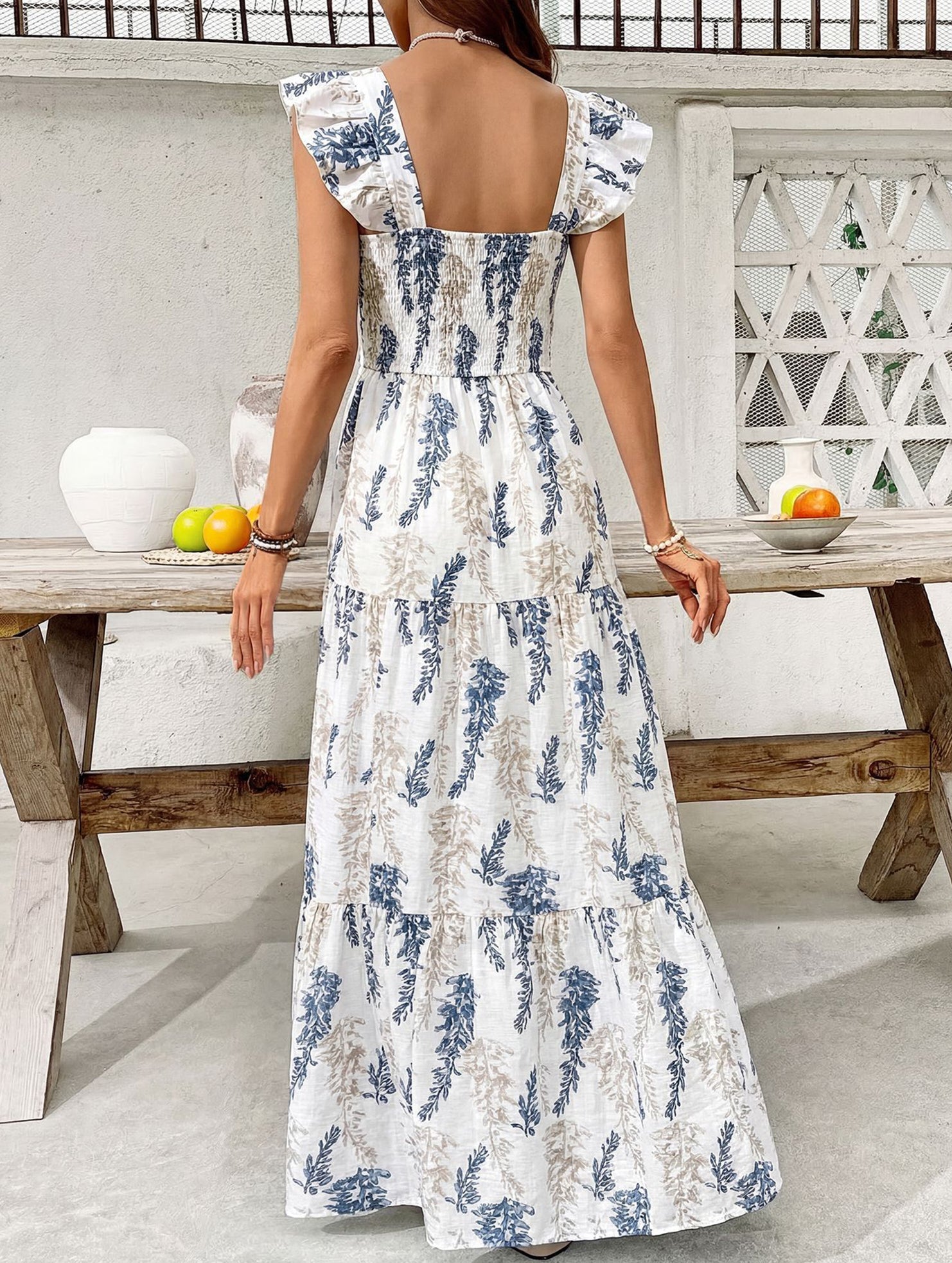 Leaf Print Ruffle Tiered Maxi Dress_CWDMD02916