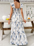 Leaf Print Ruffle Tiered Maxi Dress_CWDMD02916