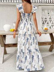 Leaf Print Ruffle Tiered Maxi Dress_CWDMD02916