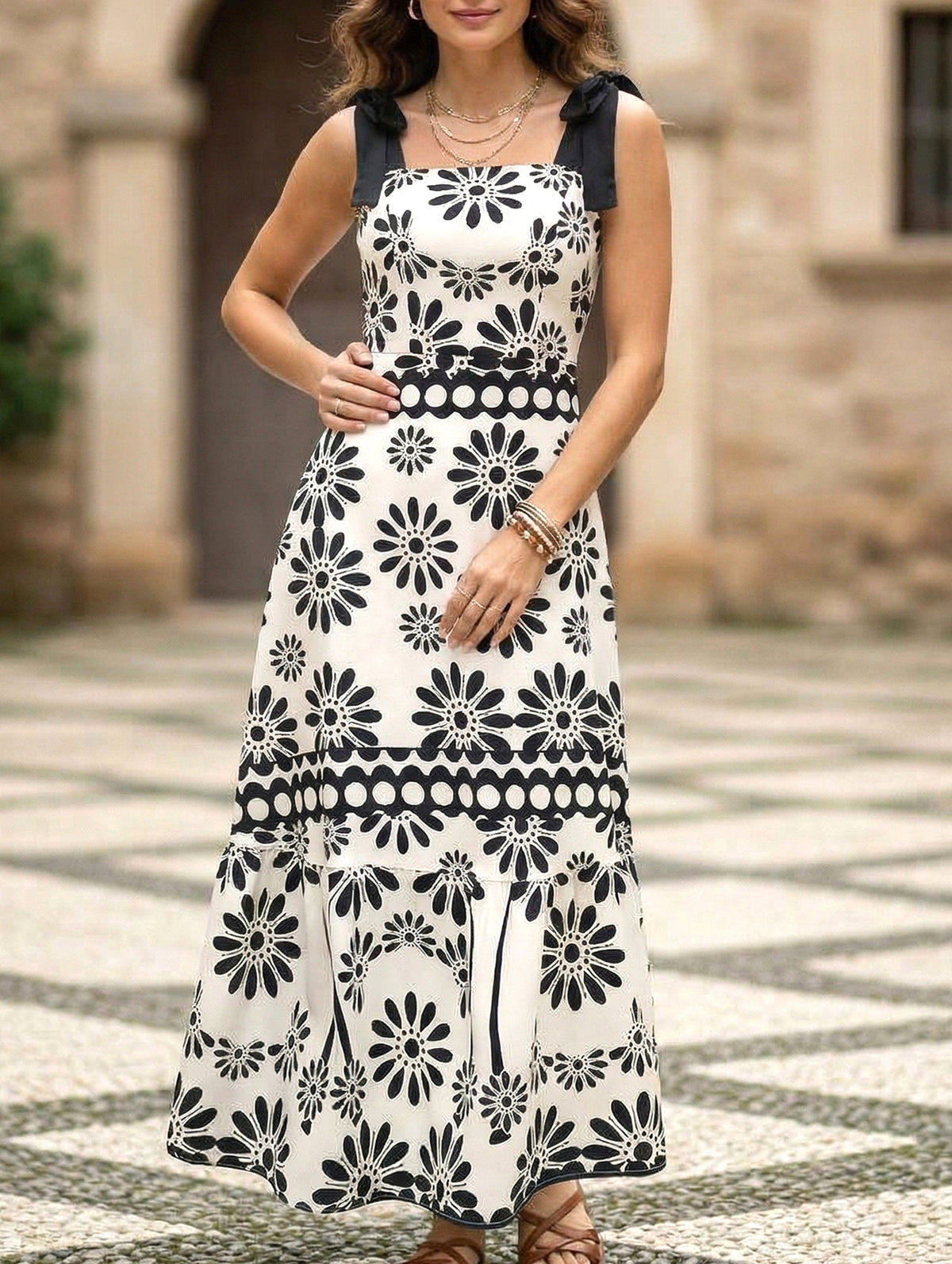 Print Tie Cami Backless Dress