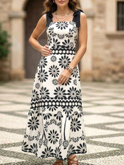 Print Tie Cami Backless Dress