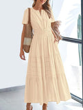 V Neck Ruched Puff Sleeve Dress
