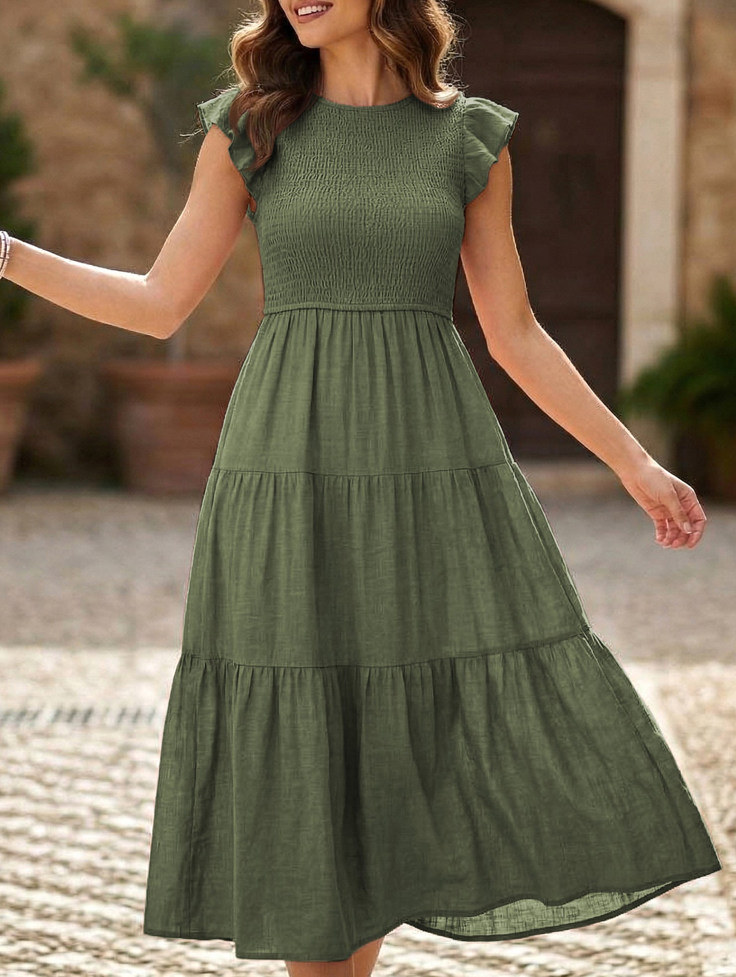 Flutter Sleeve Tiered Mini Dress_CWDMD02934