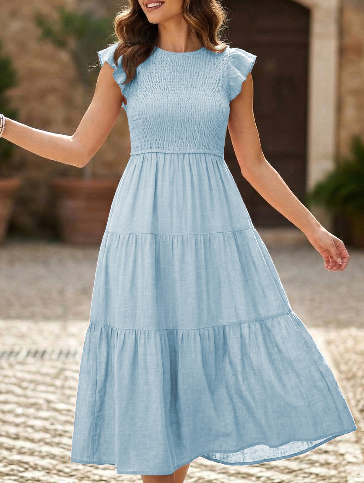 Flutter Sleeve Tiered Mini Dress_CWDMD02934