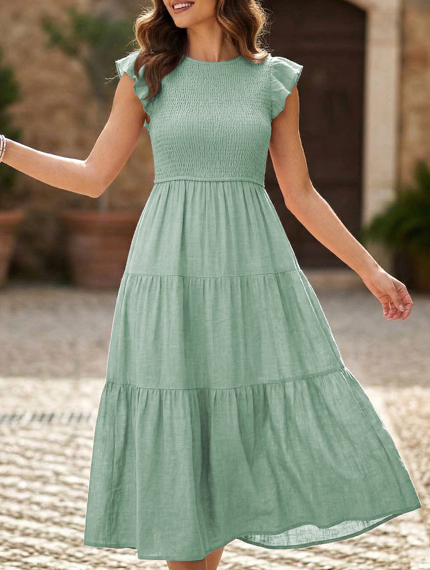 Flutter Sleeve Tiered Mini Dress_CWDMD02934