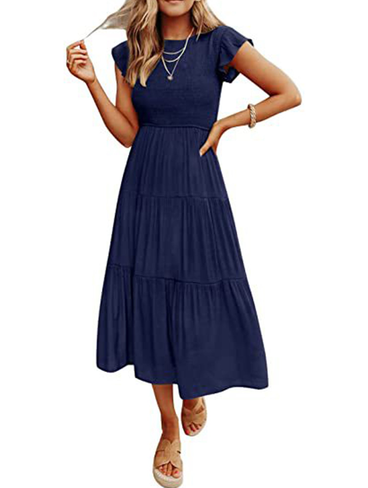 Flutter Sleeve Tiered Mini Dress_CWDMD02934