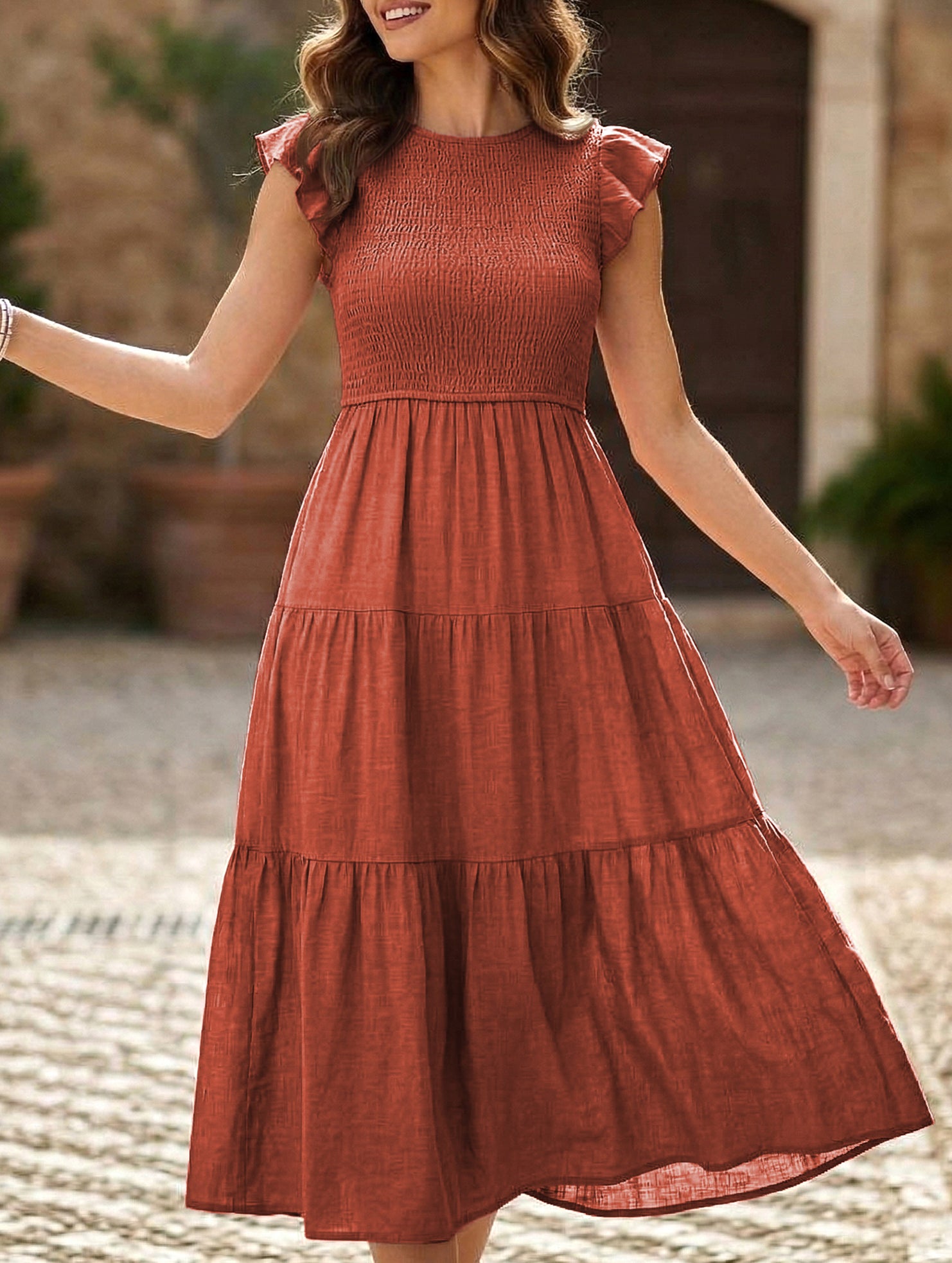 Flutter Sleeve Tiered Mini Dress_CWDMD02934