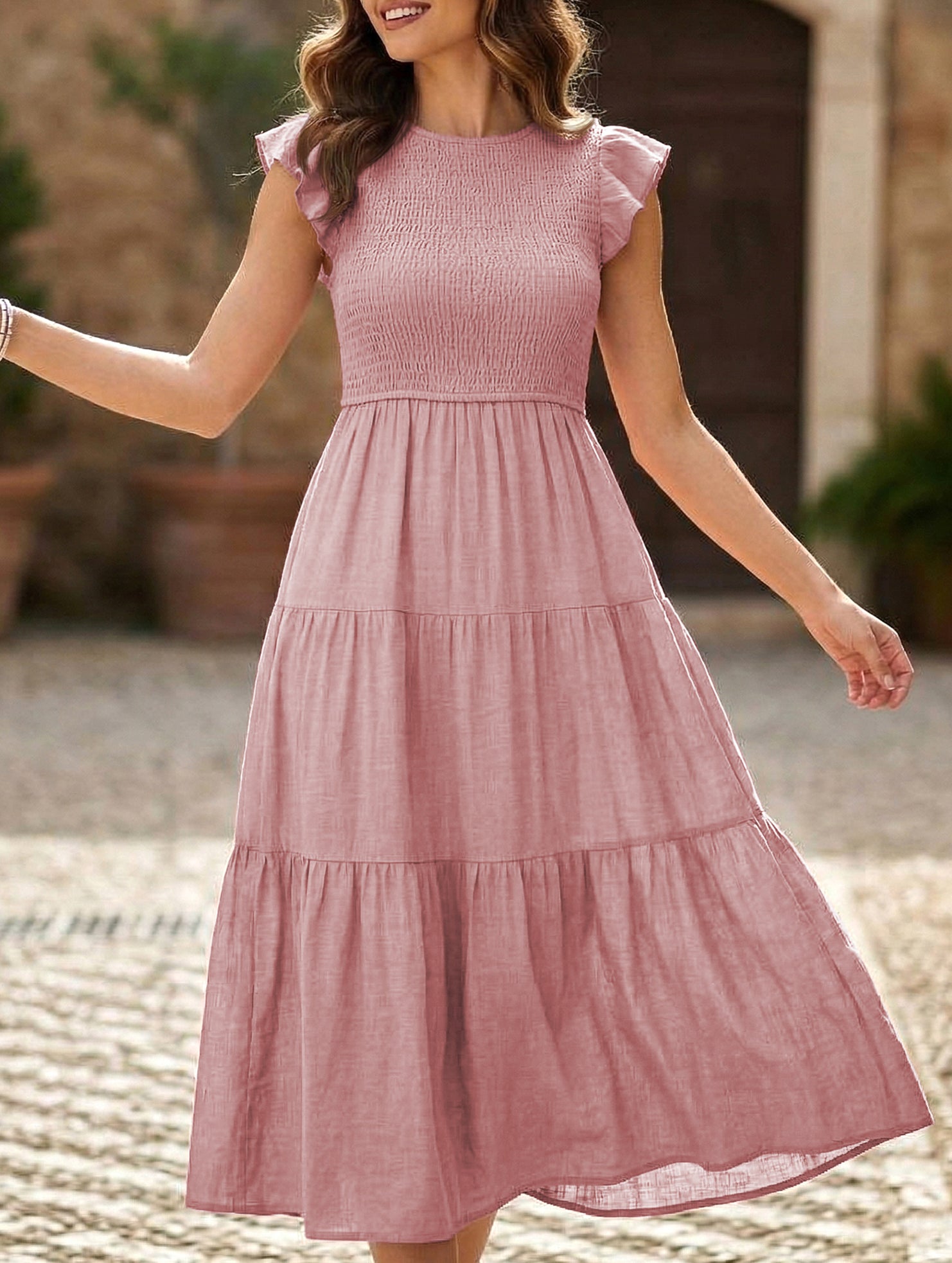 Flutter Sleeve Tiered Mini Dress_CWDMD02934