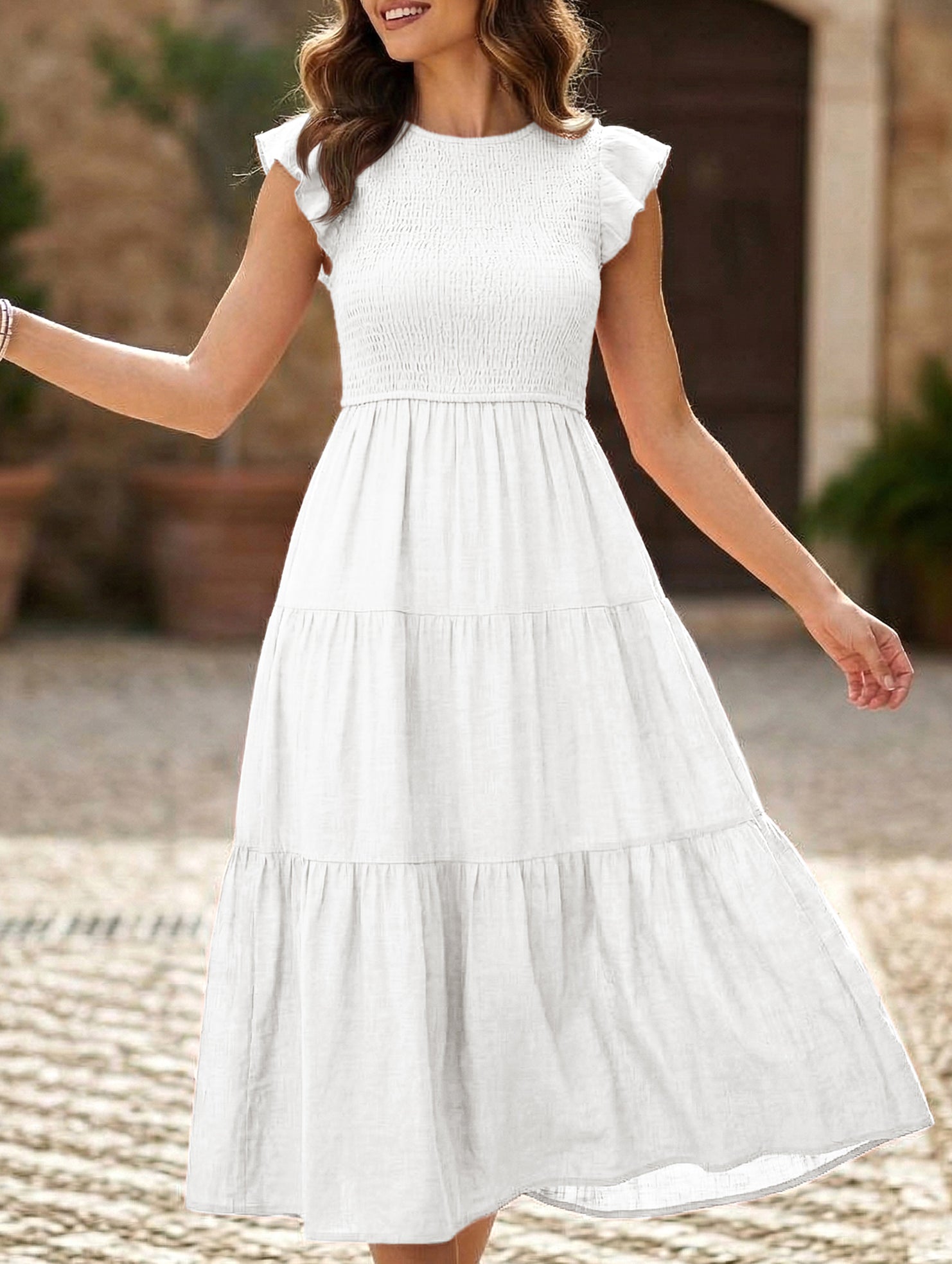 Flutter Sleeve Tiered Mini Dress_CWDMD02934
