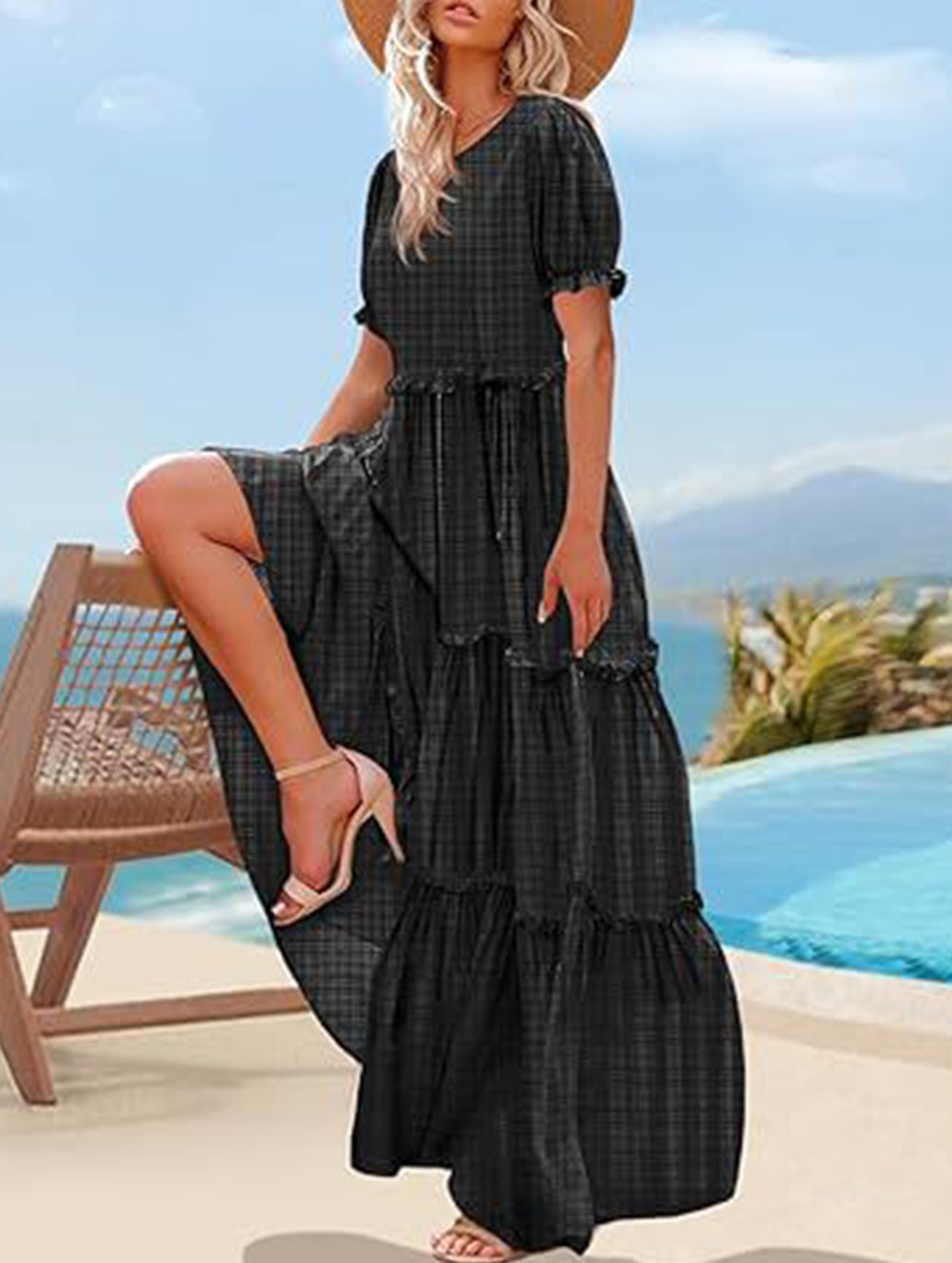 Puff Sleeve Print Mini Dress_CWDMD02935