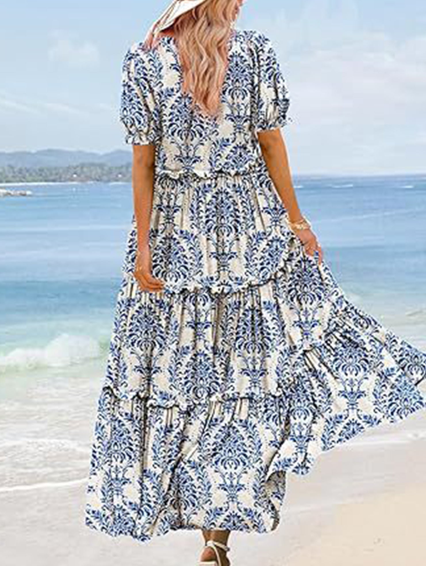 Puff Sleeve Print Mini Dress_CWDMD02935