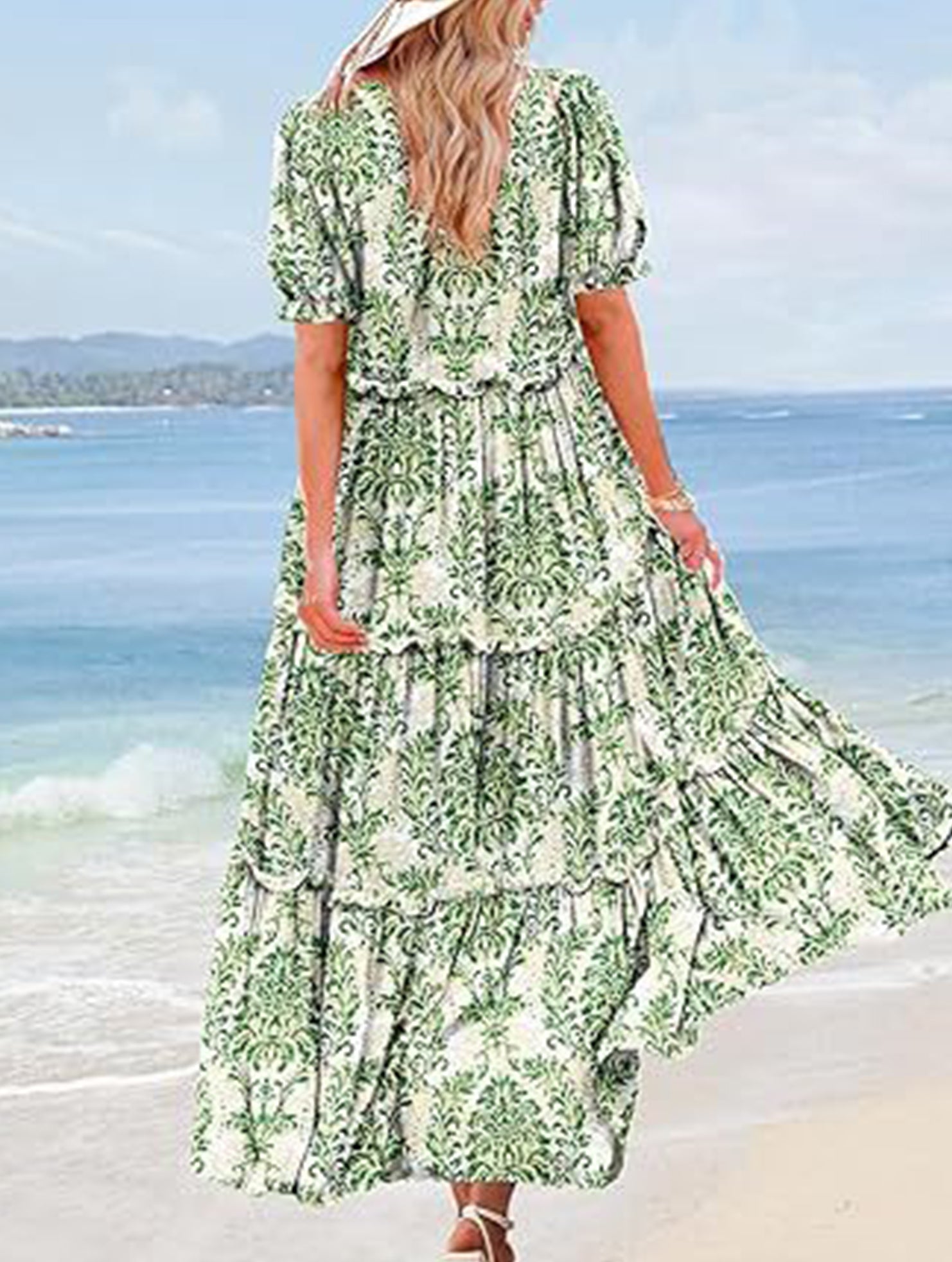 Puff Sleeve Print Mini Dress_CWDMD02935