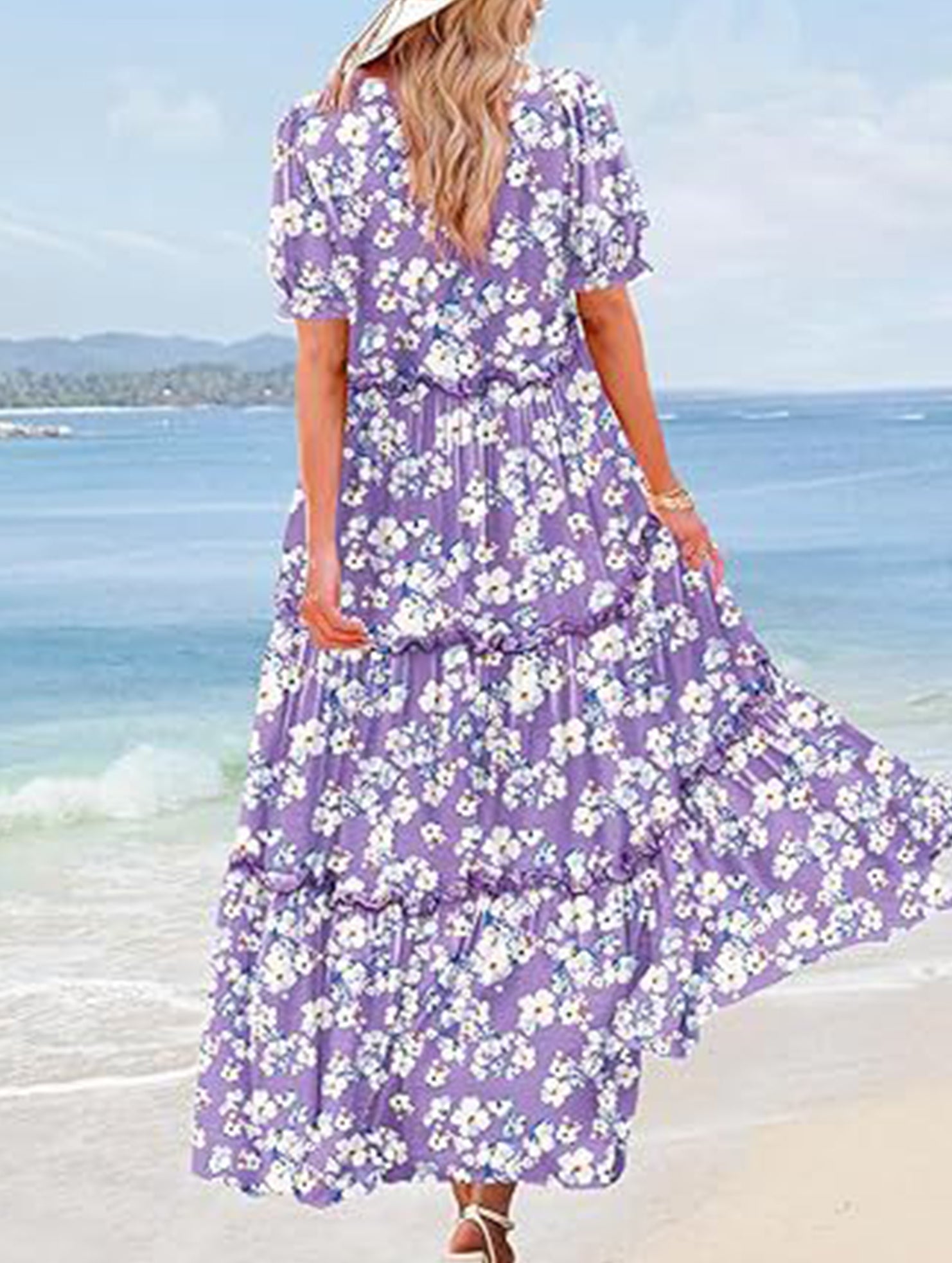 Puff Sleeve Print Mini Dress_CWDMD02935