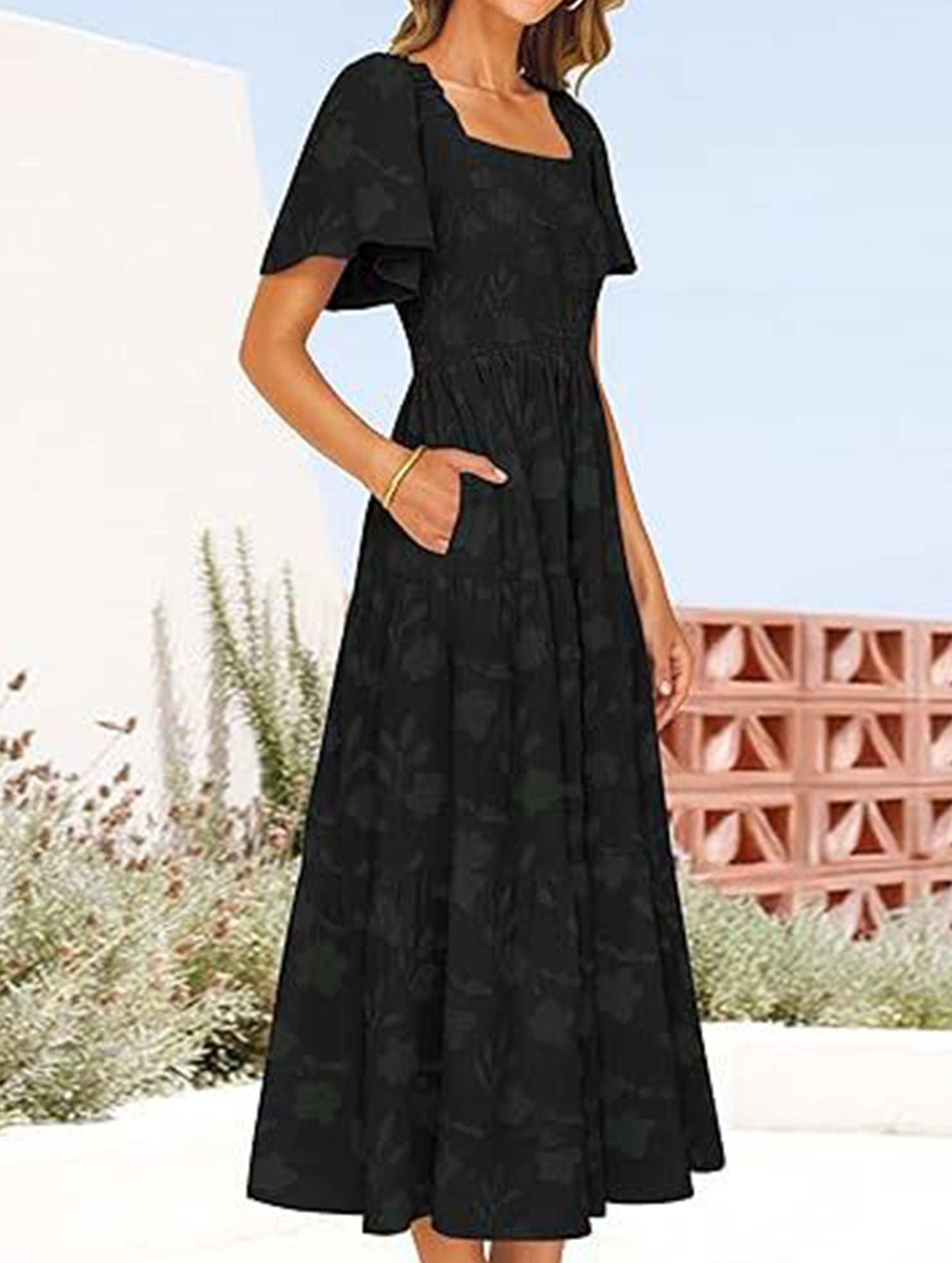 Square Neck Boho Floral Midi Dress_CWDMD02939