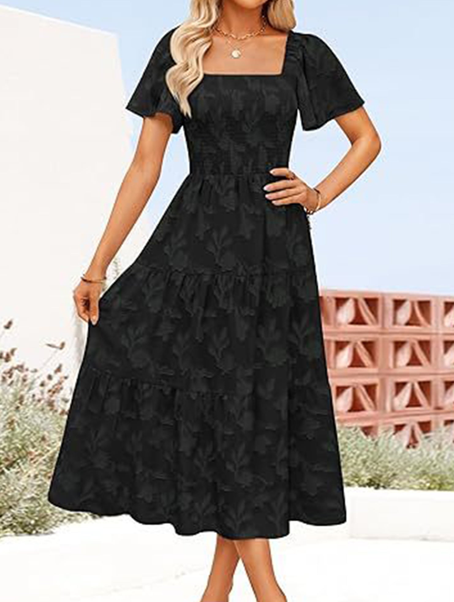 Square Neck Boho Floral Midi Dress_CWDMD02939