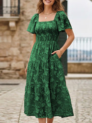 Square Neck Boho Floral Midi Dress_CWDMD02939