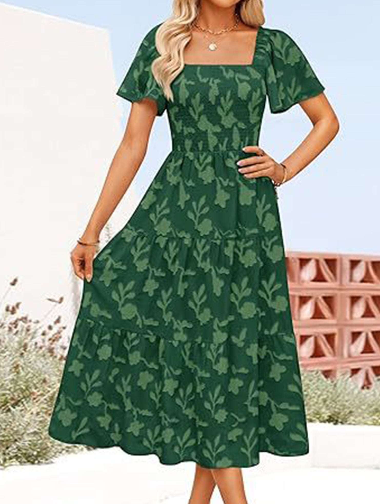 Square Neck Boho Floral Midi Dress_CWDMD02939