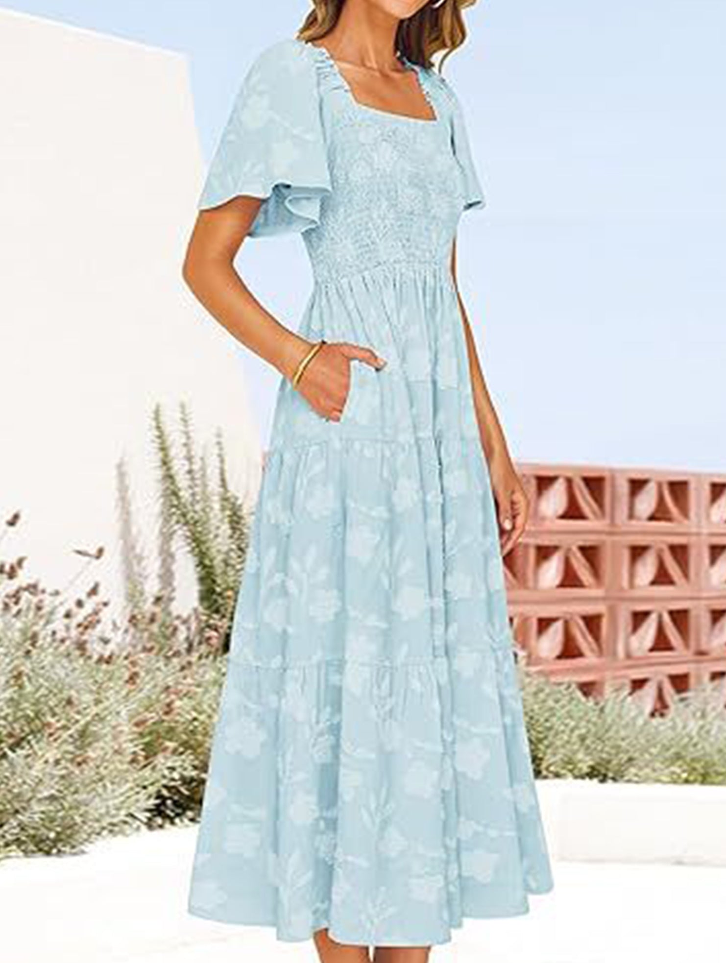 Square Neck Boho Floral Midi Dress_CWDMD02939