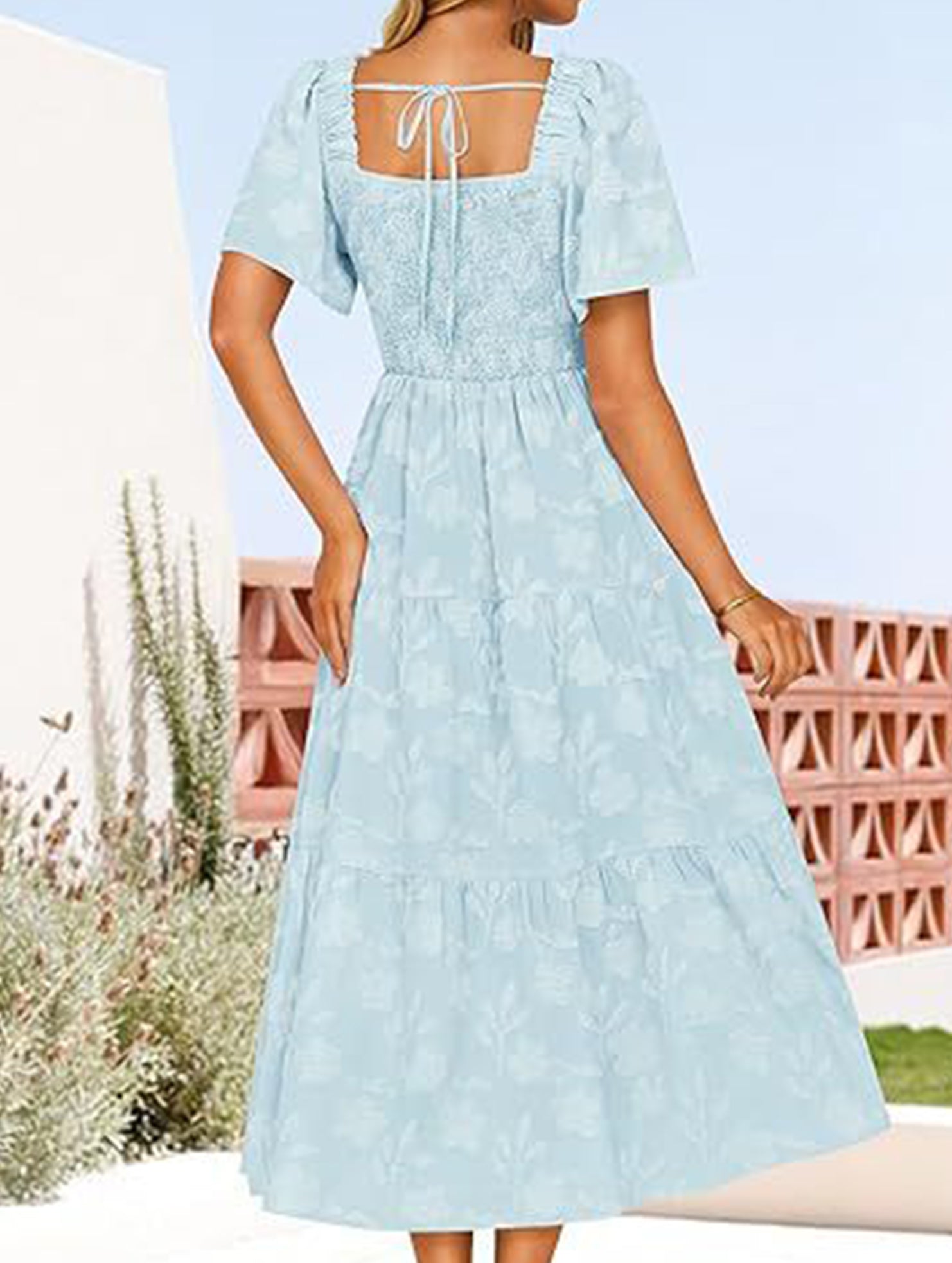 Square Neck Boho Floral Midi Dress_CWDMD02939