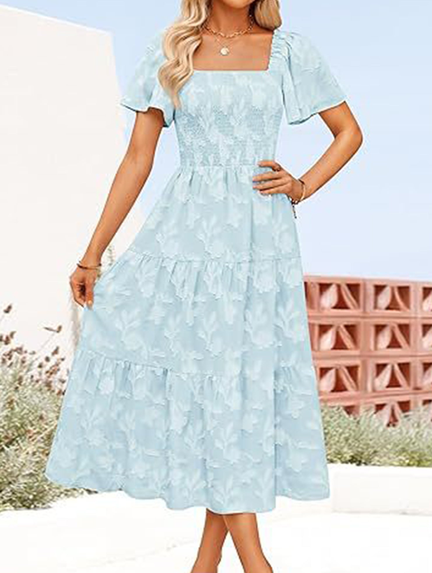 Square Neck Boho Floral Midi Dress_CWDMD02939