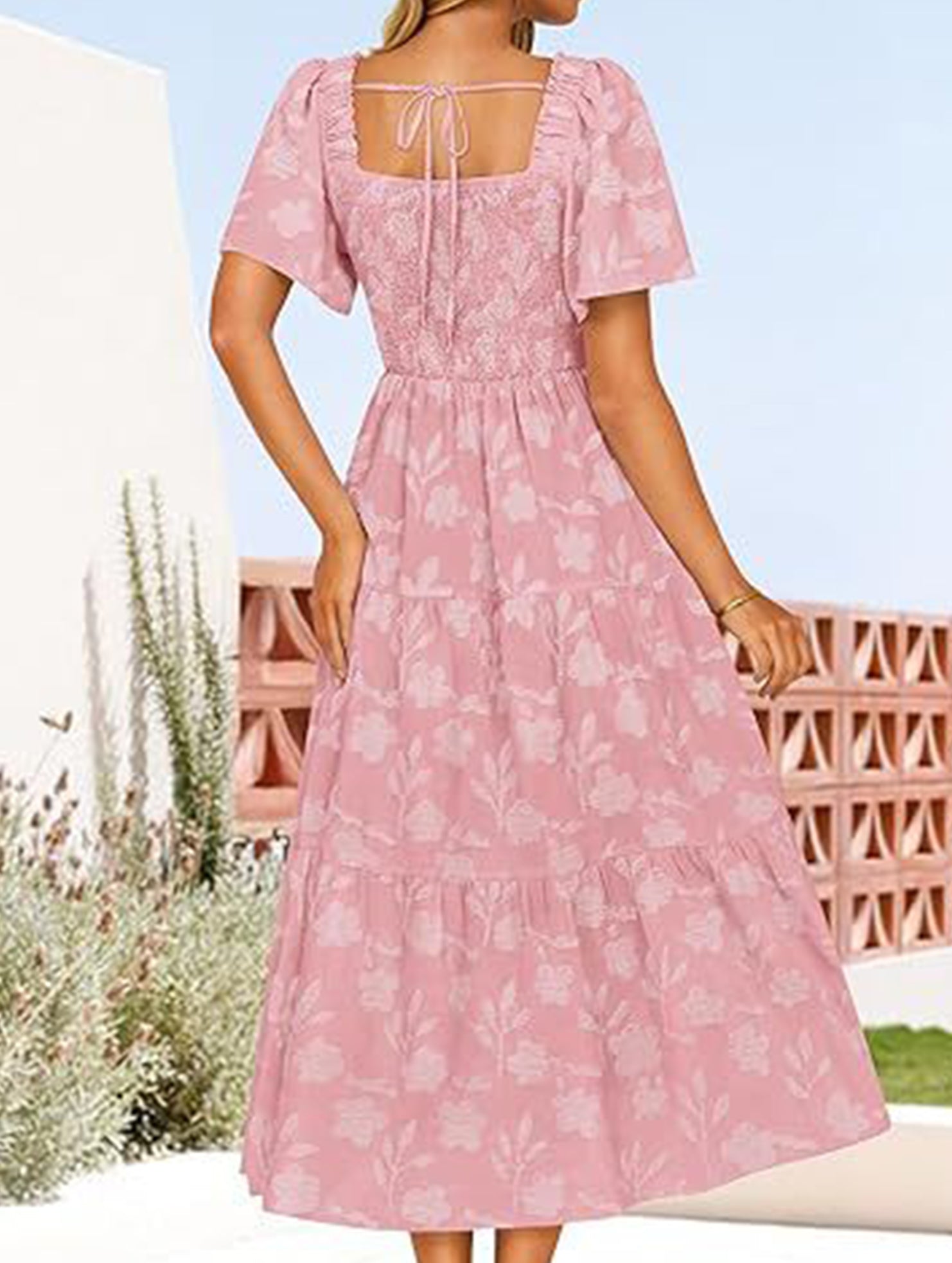 Square Neck Boho Floral Midi Dress_CWDMD02939