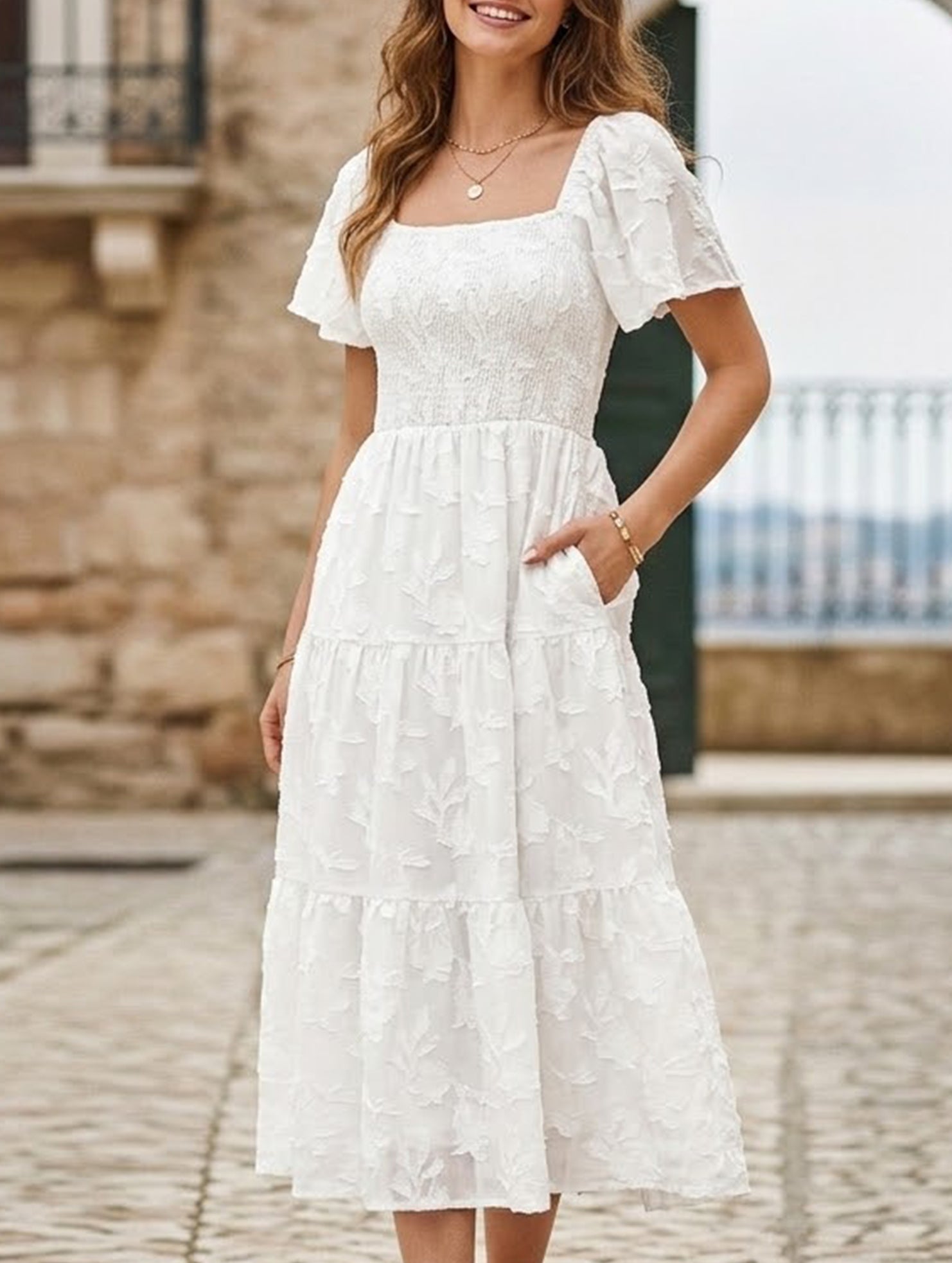 Square Neck Boho Floral Midi Dress_CWDMD02939