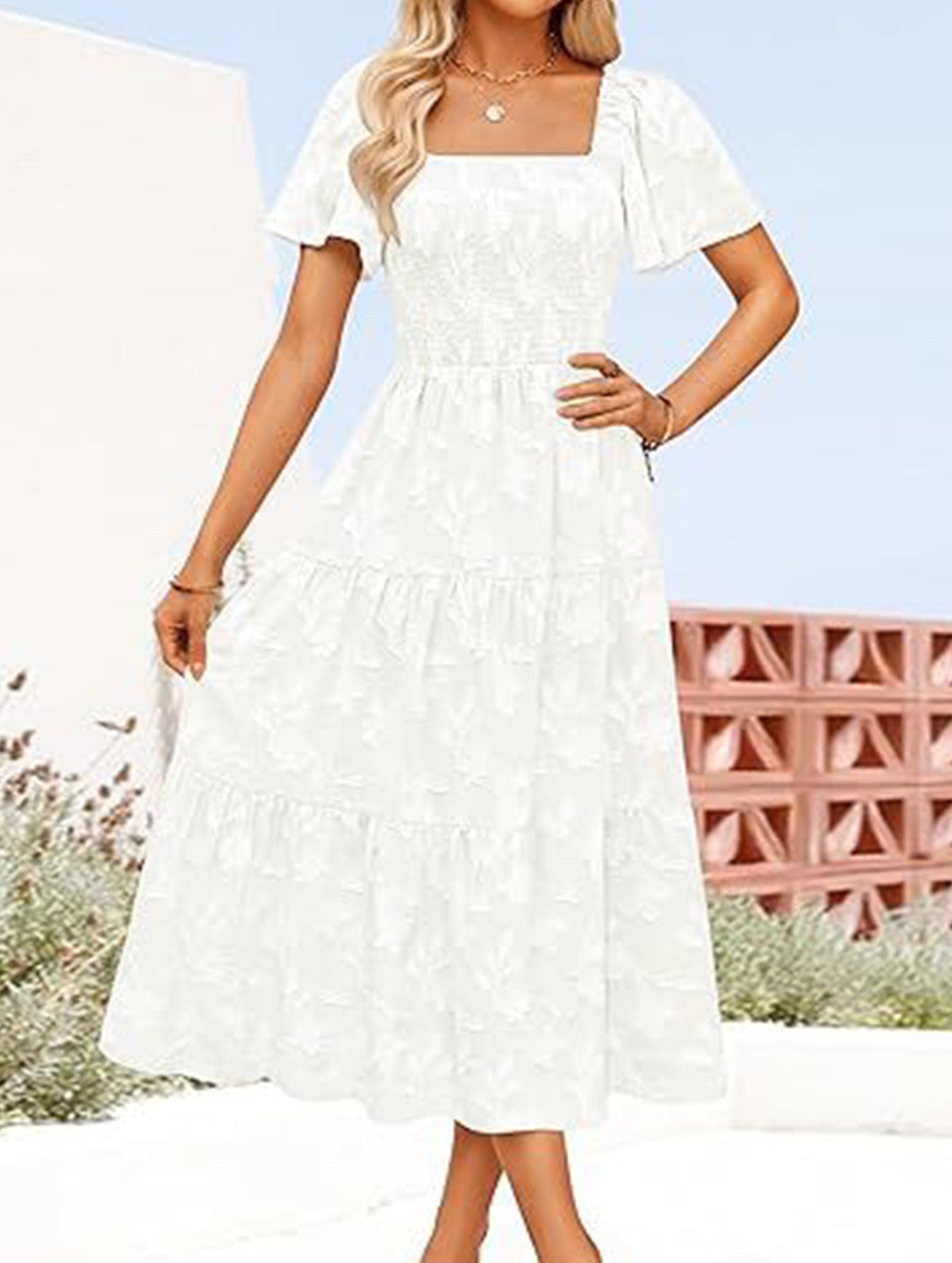 Square Neck Boho Floral Midi Dress_CWDMD02939