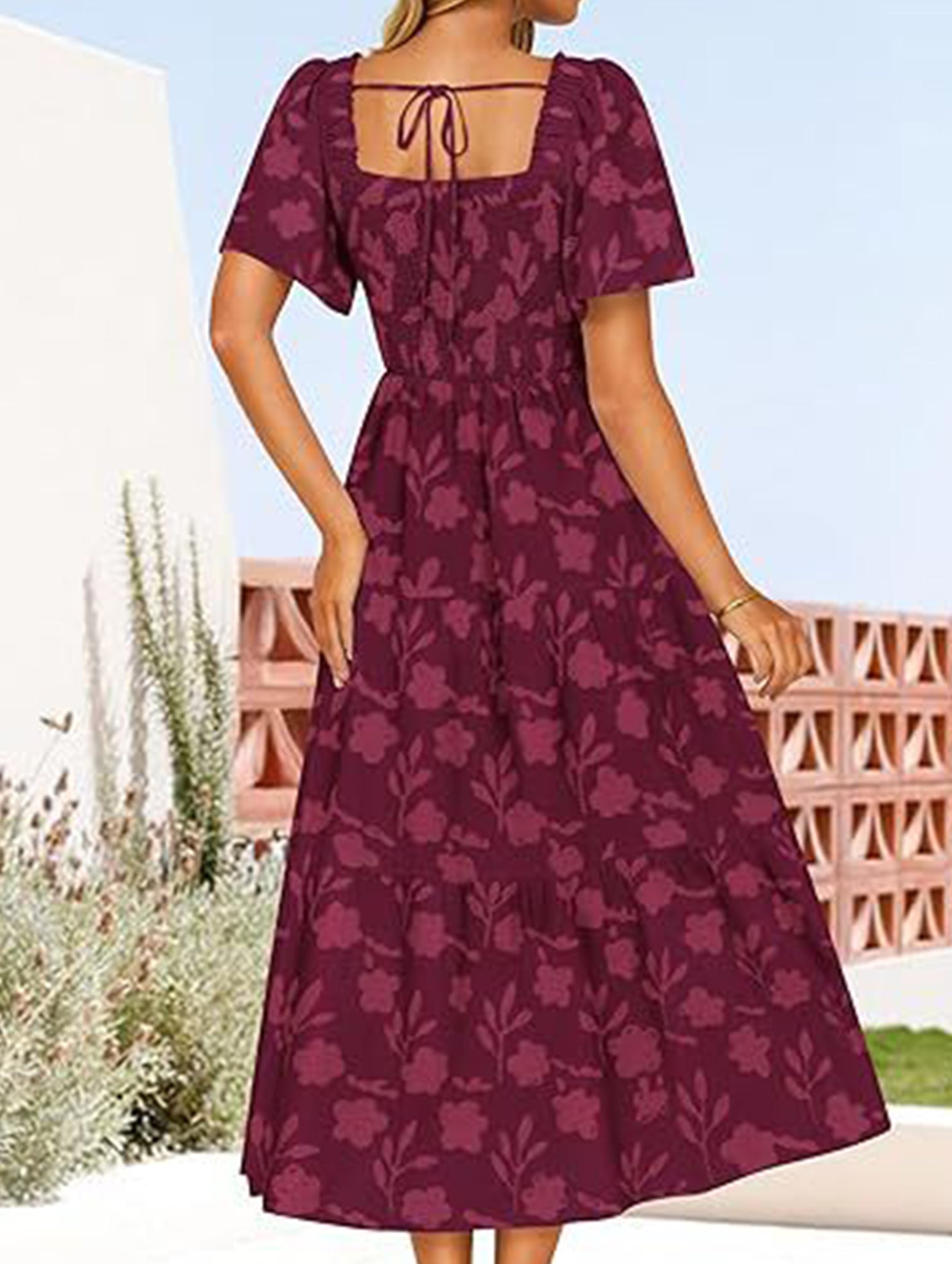 Square Neck Boho Floral Midi Dress_CWDMD02939