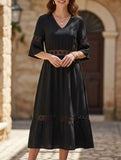 V Neck Hollow Short Sleeve Dress_CWDMD02941