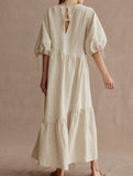 Ramie Puff Sleeve Midi Dress_CWDMD02958