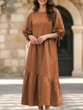 Ramie Puff Sleeve Midi Dress_CWDMD02958