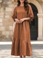 Ramie Puff Sleeve Midi Dress_CWDMD02958