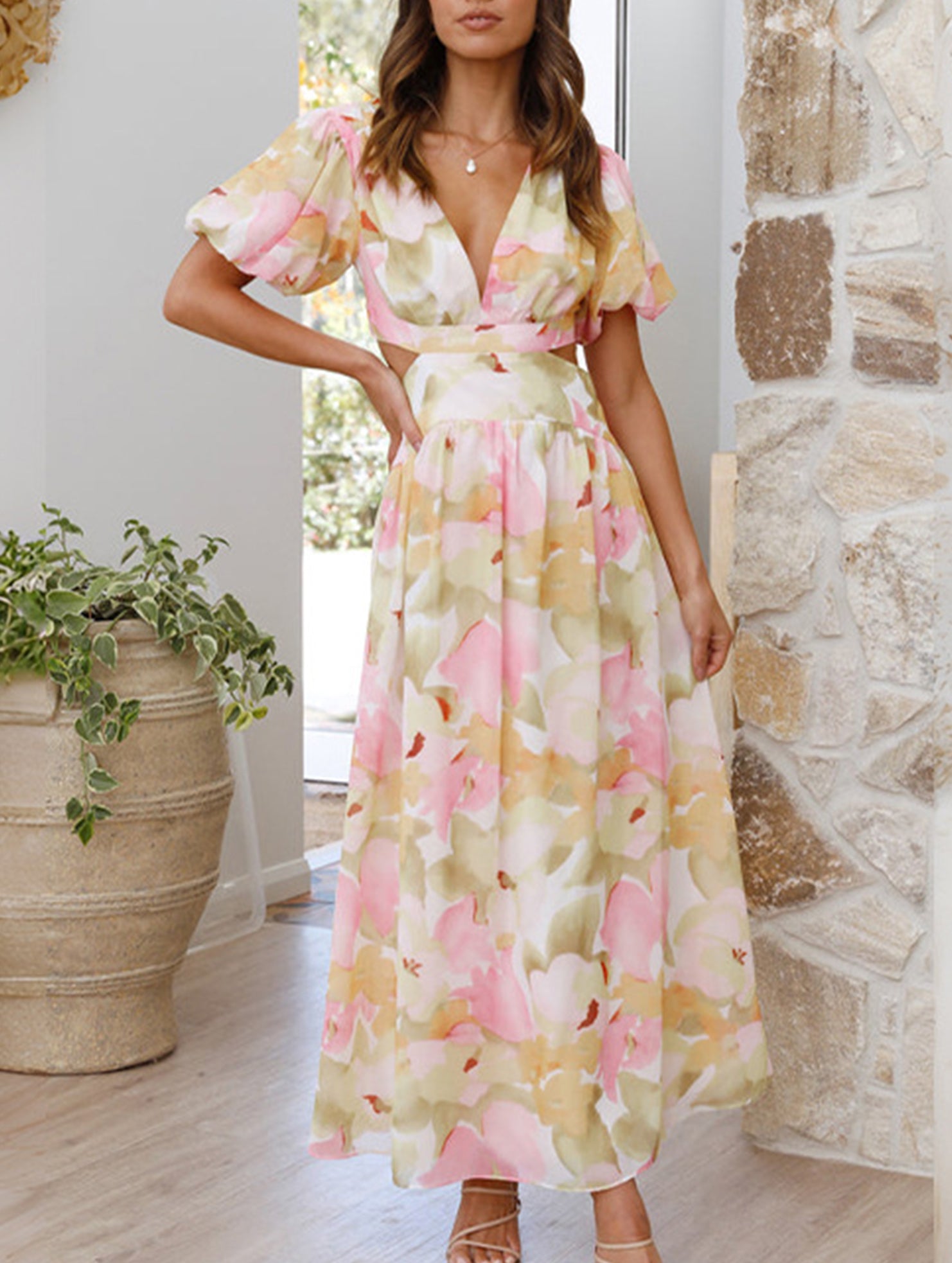 Sexy Slim Fit V-neck maxi dress