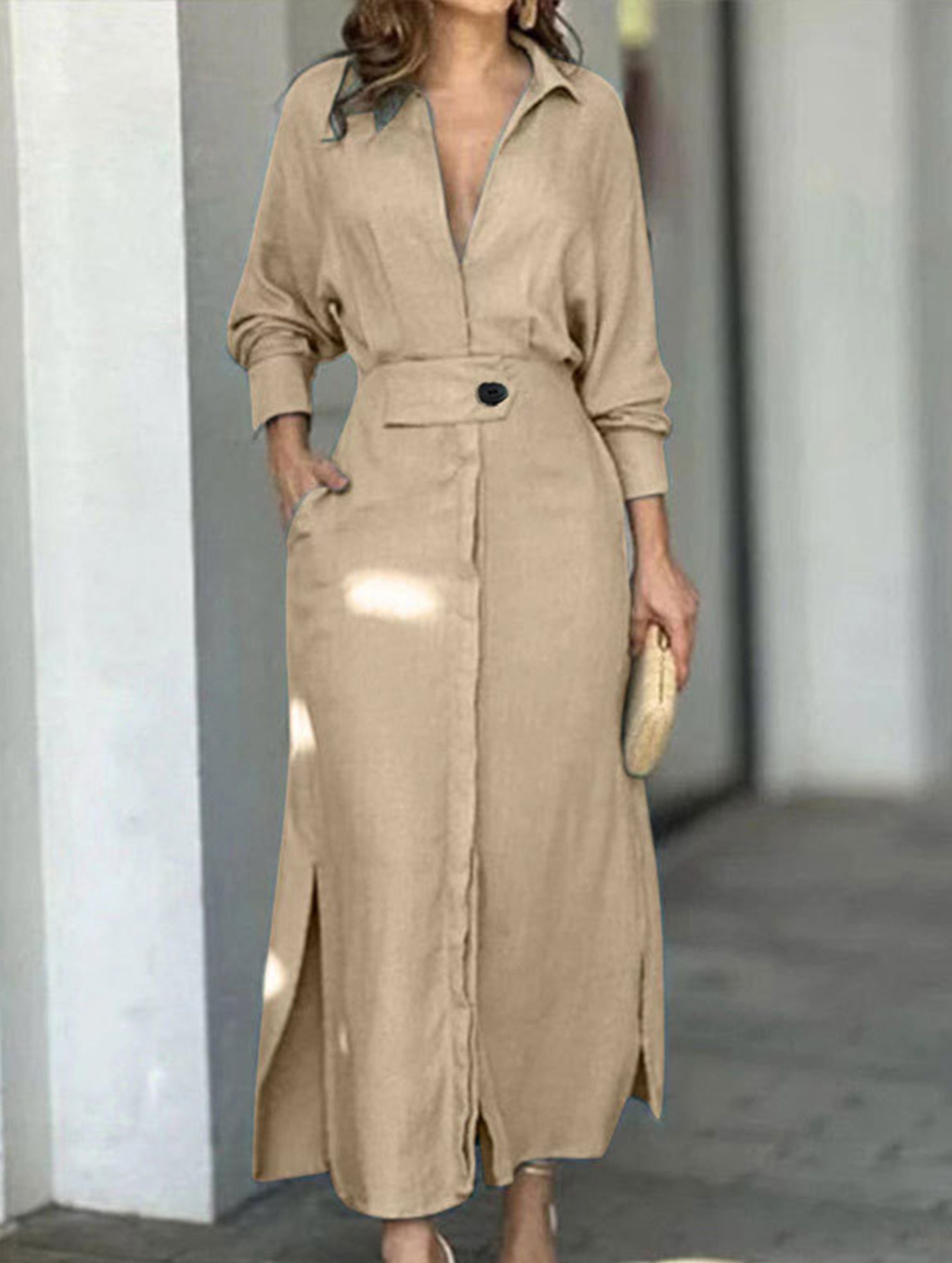 Strappy waistline irregular shirt dress