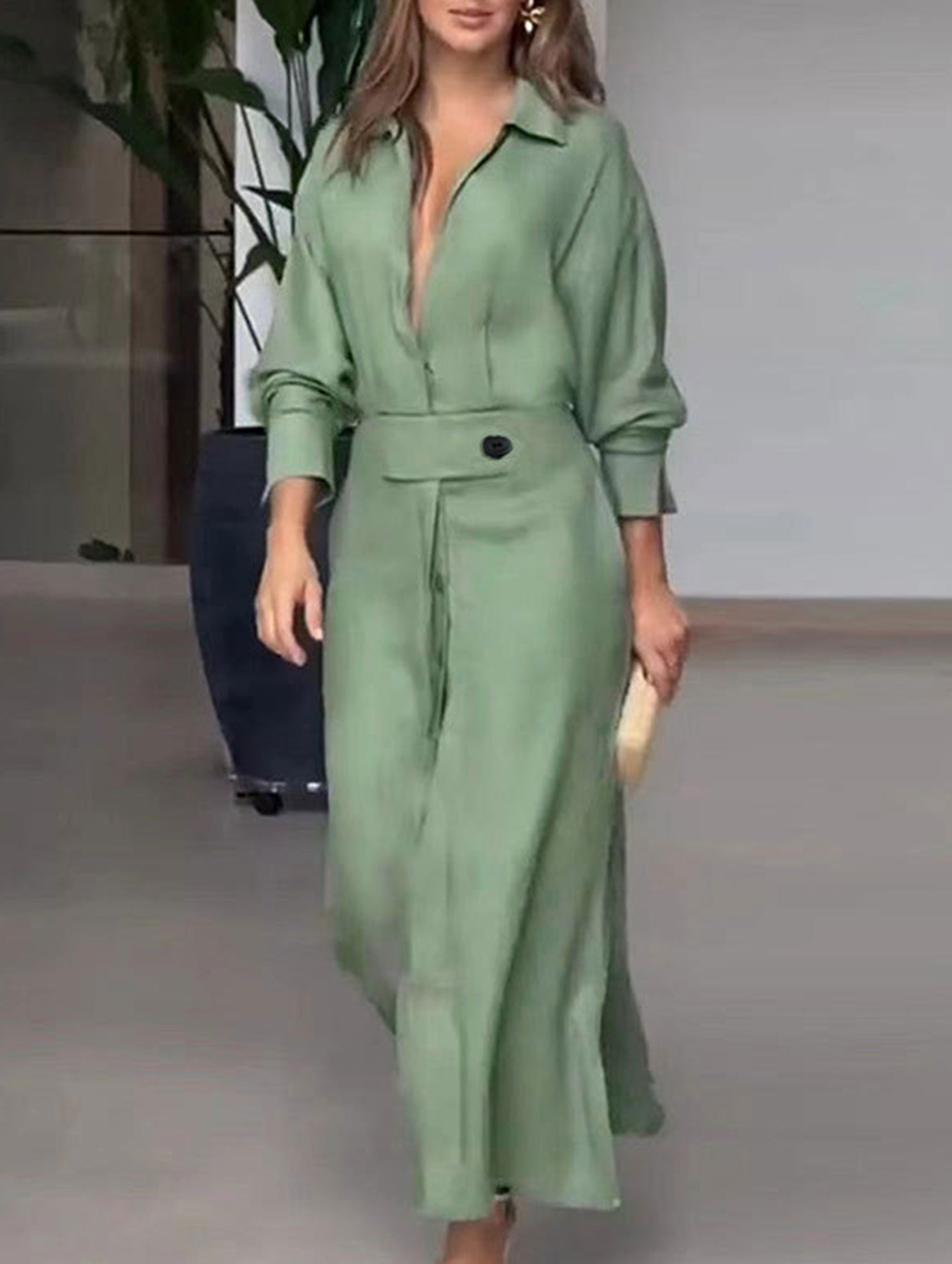 Strappy waistline irregular shirt dress