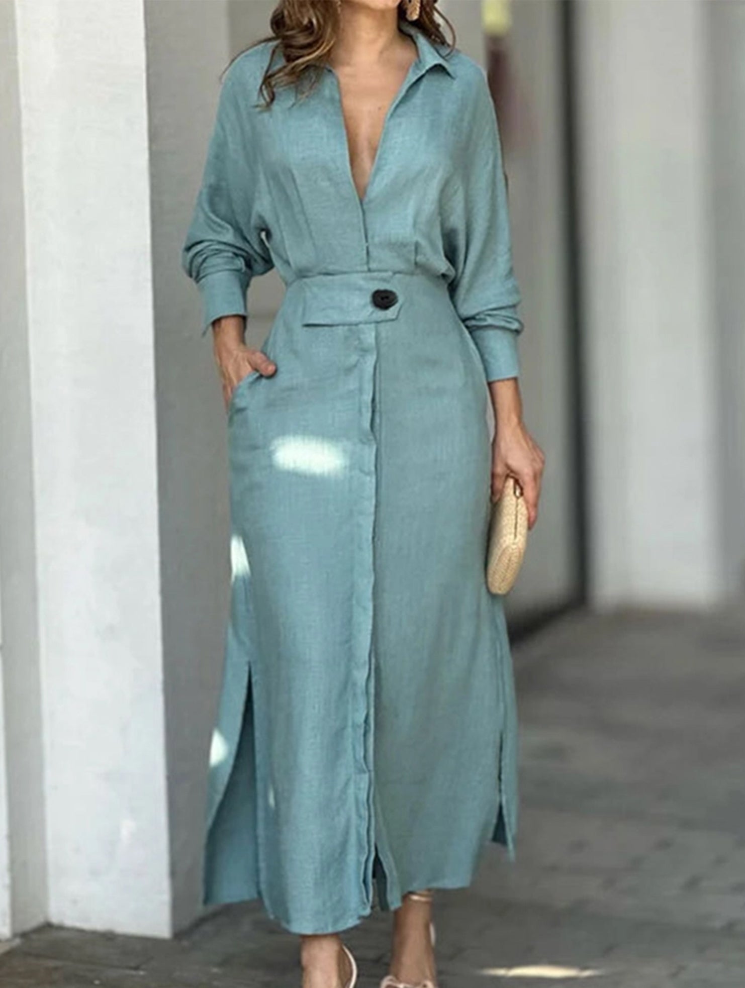 Strappy waistline irregular shirt dress