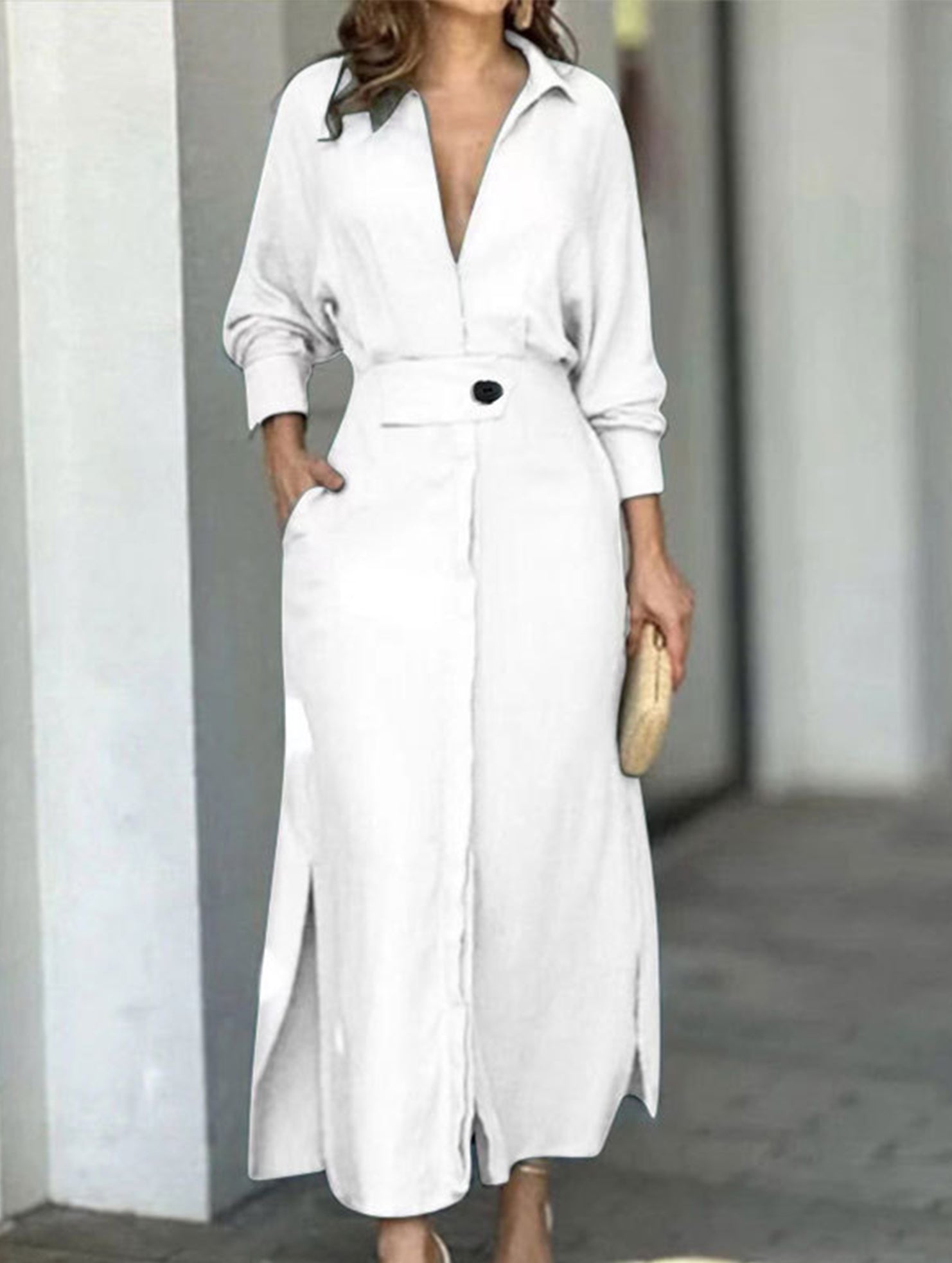 Strappy waistline irregular shirt dress