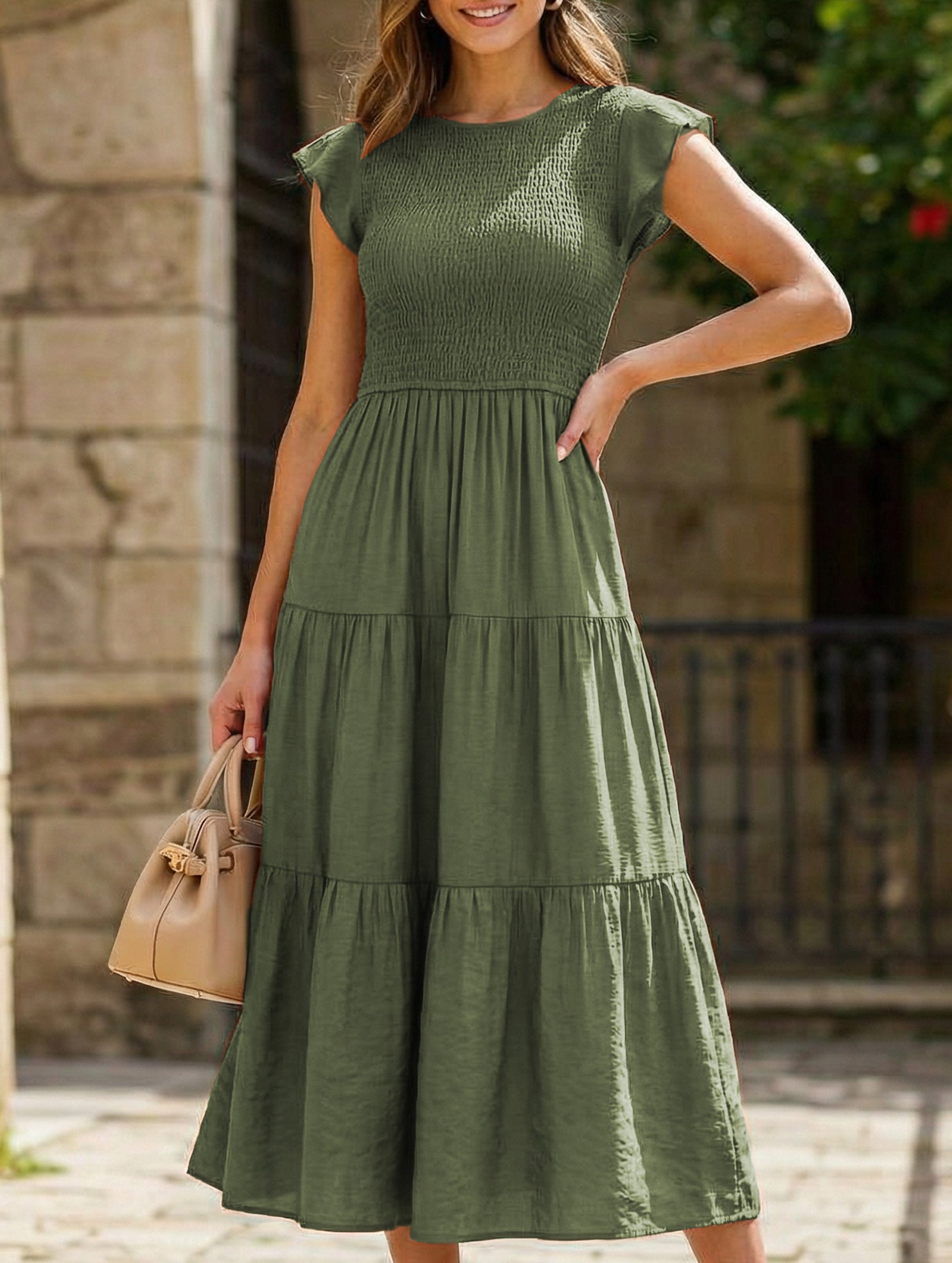 Solid color cross-border sleeved dress
