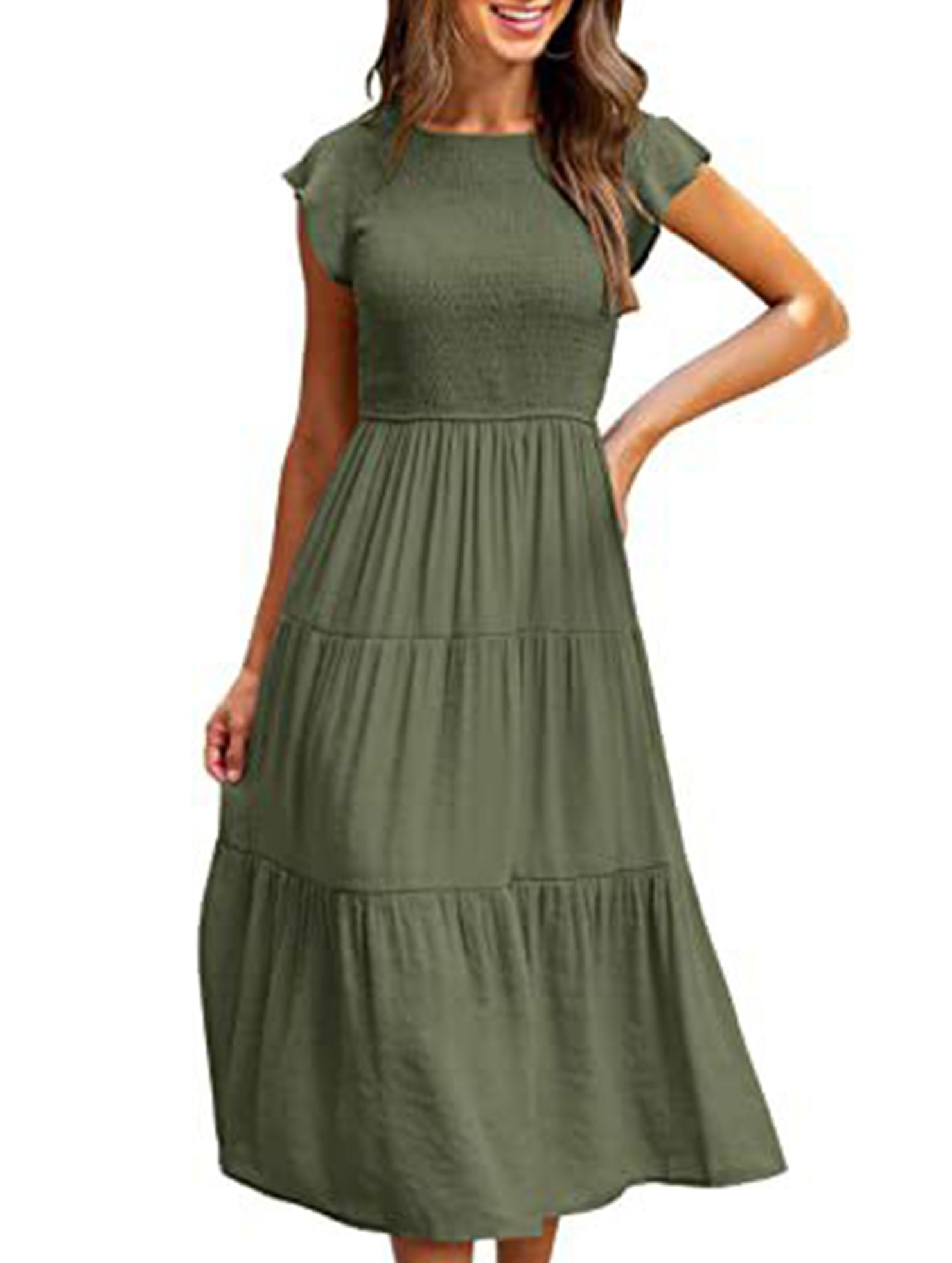Solid color cross-border sleeved dress