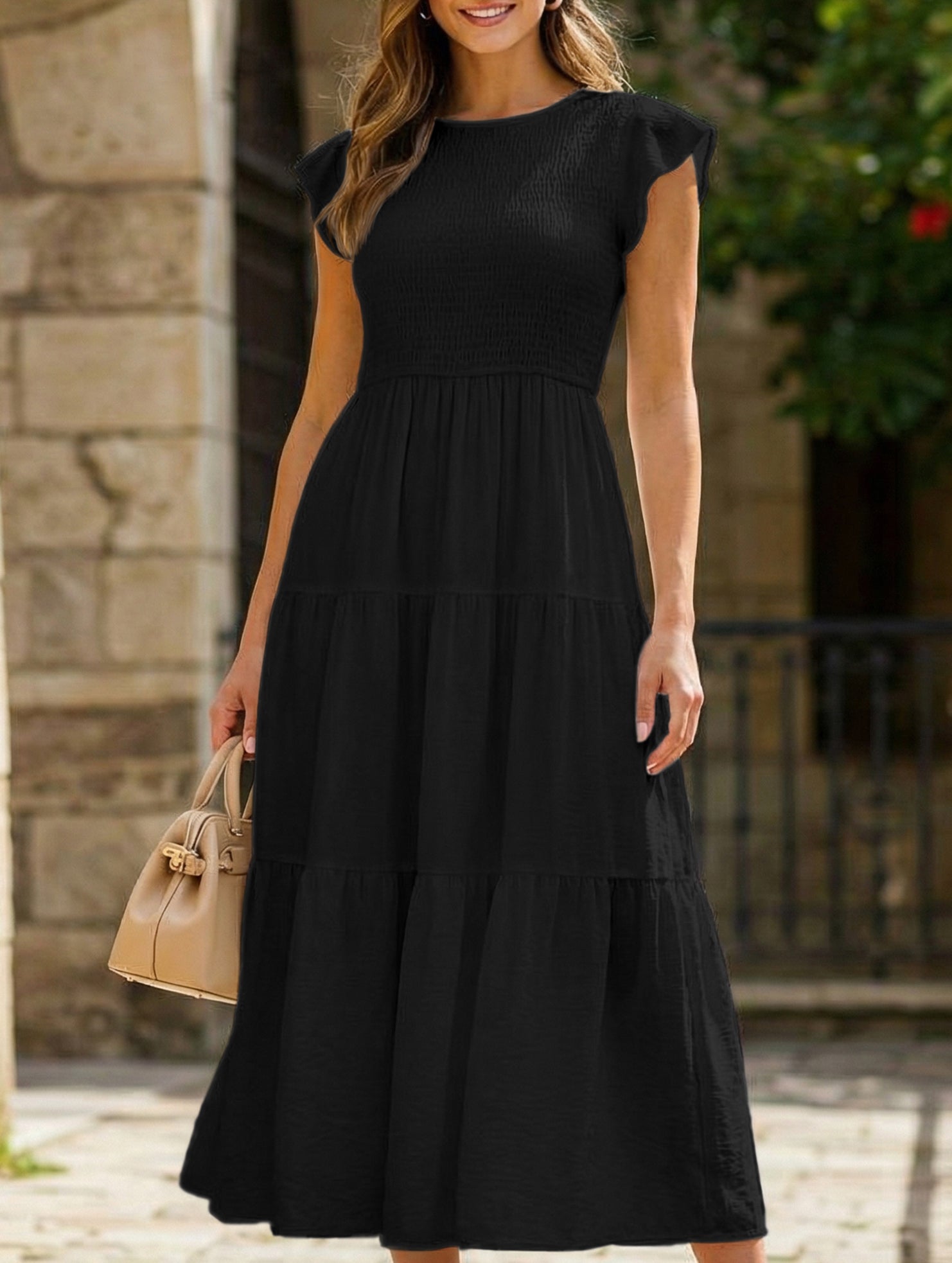 Solid color cross-border sleeved dress
