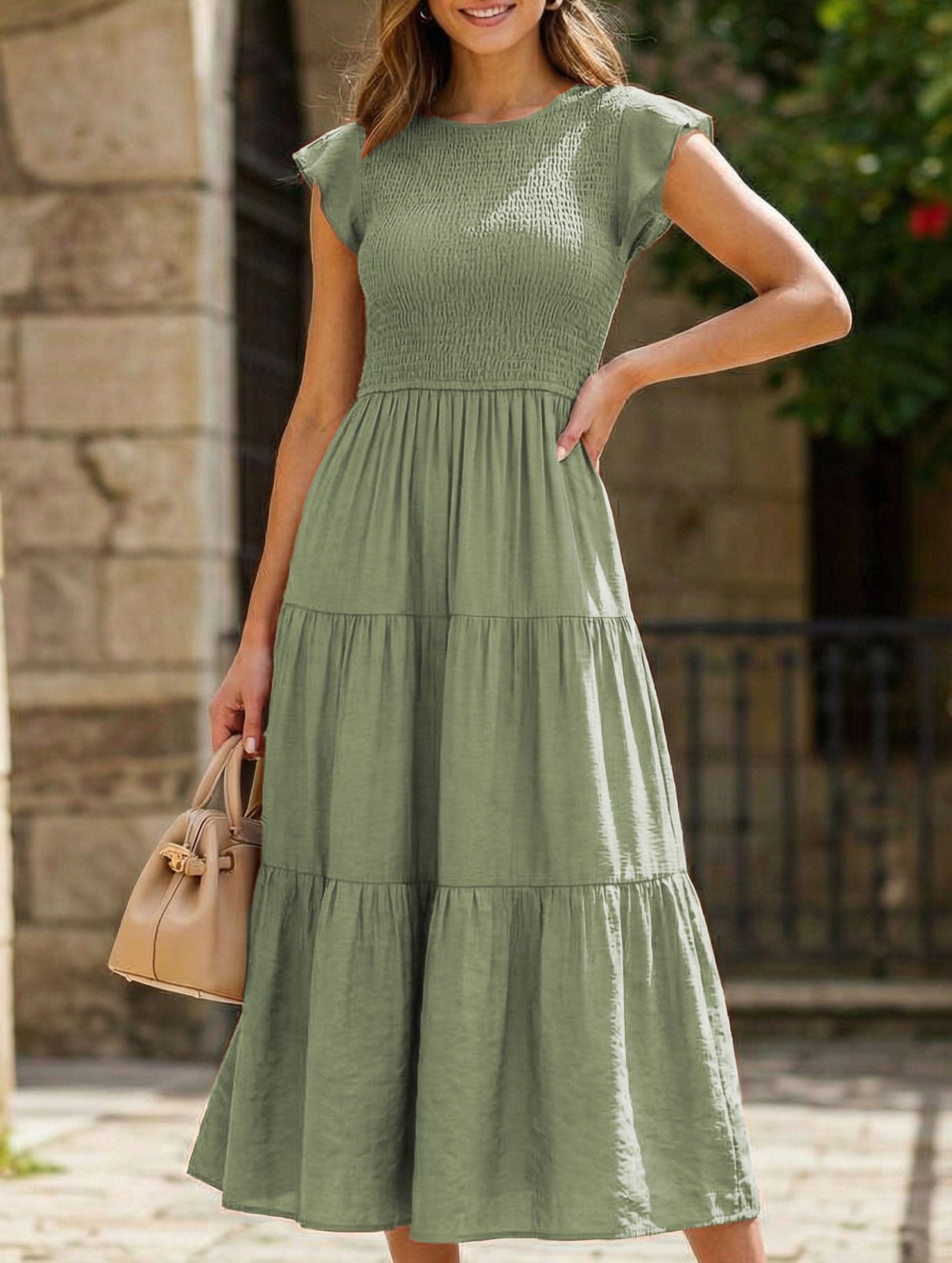 Solid color cross-border sleeved dress