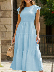 Solid color cross-border sleeved dress