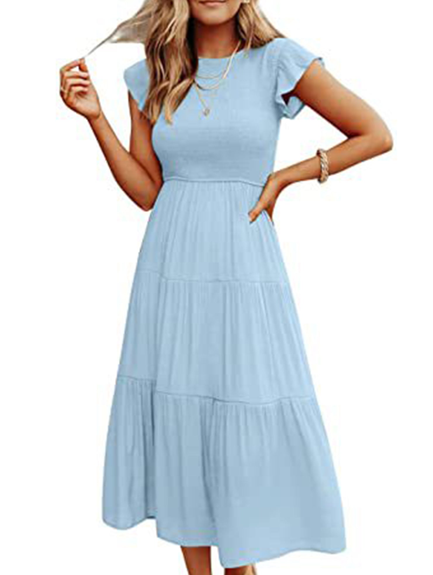 Solid color cross-border sleeved dress