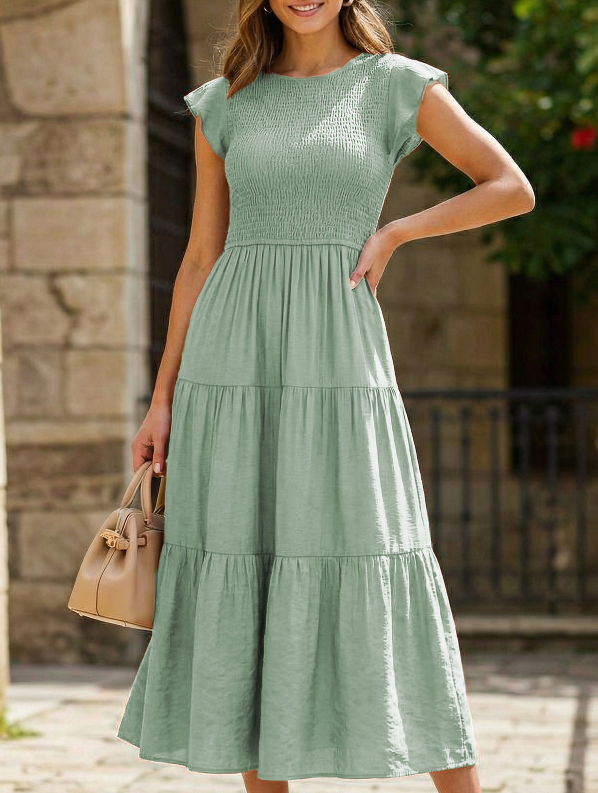 Solid color cross-border sleeved dress