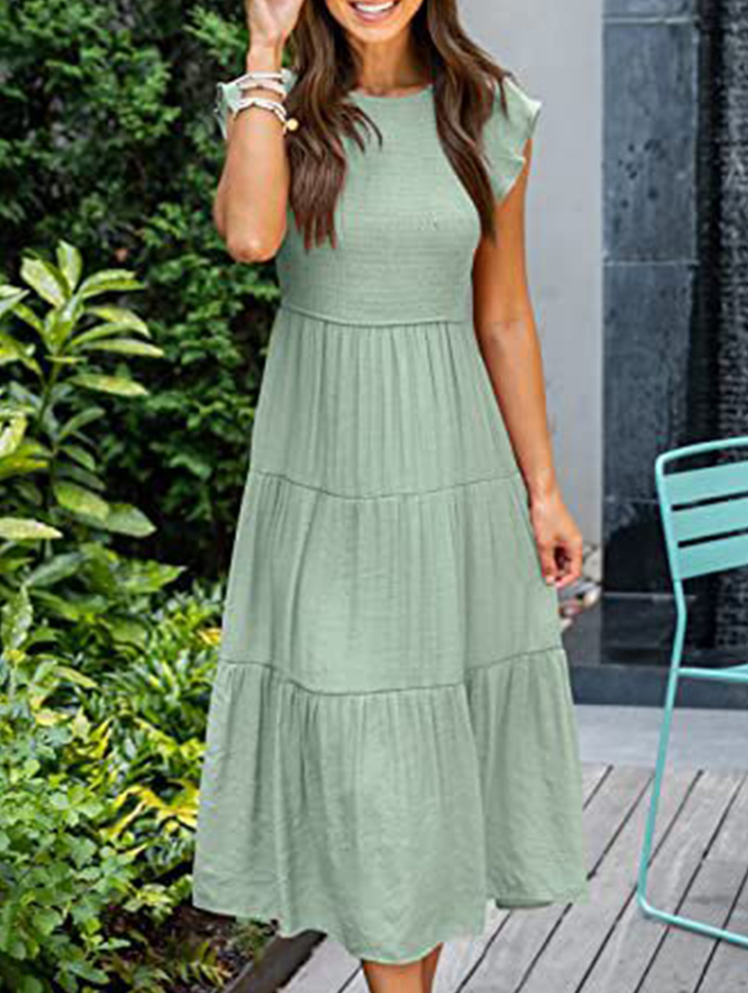 Solid color cross-border sleeved dress