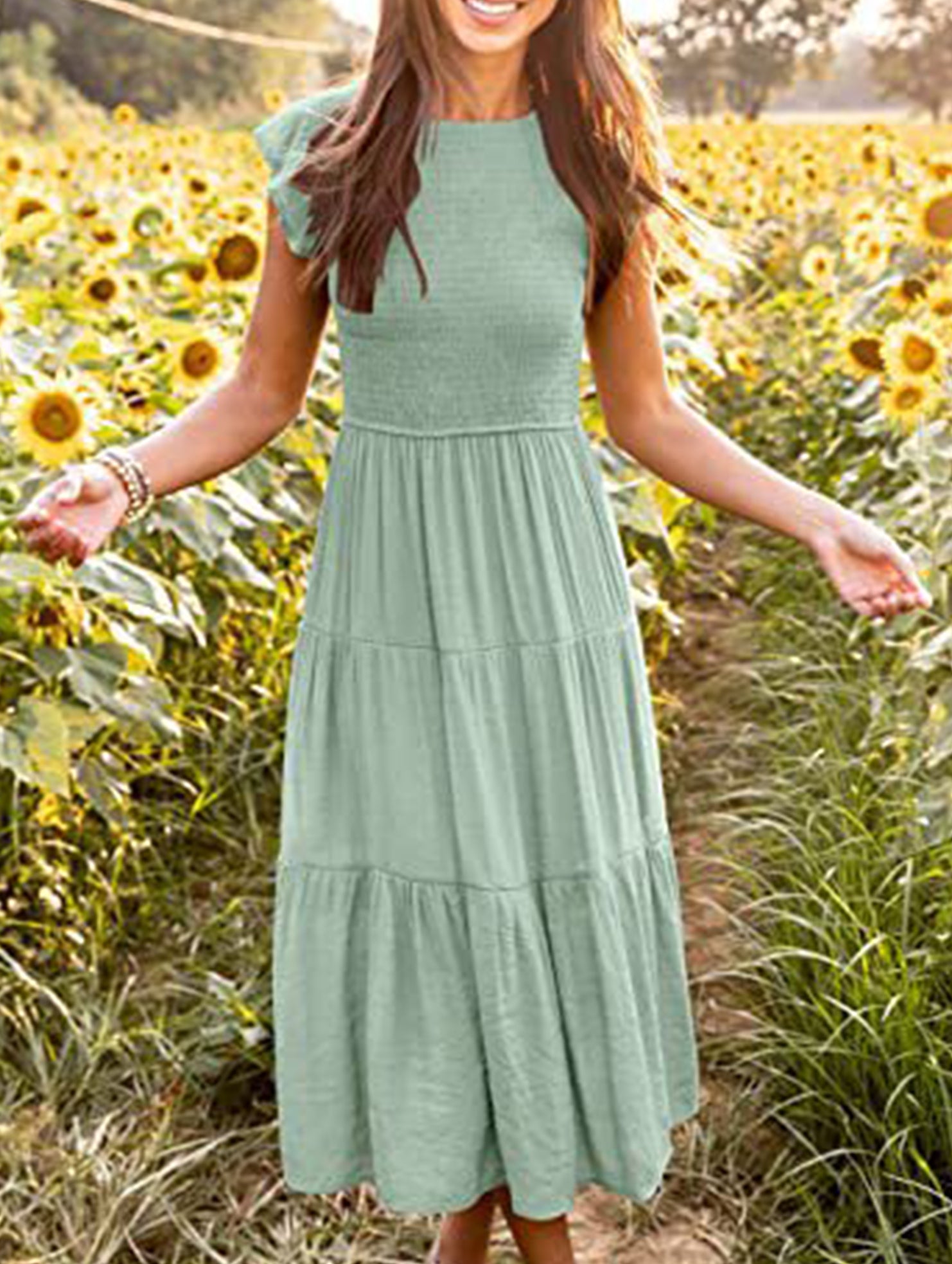 Solid color cross-border sleeved dress