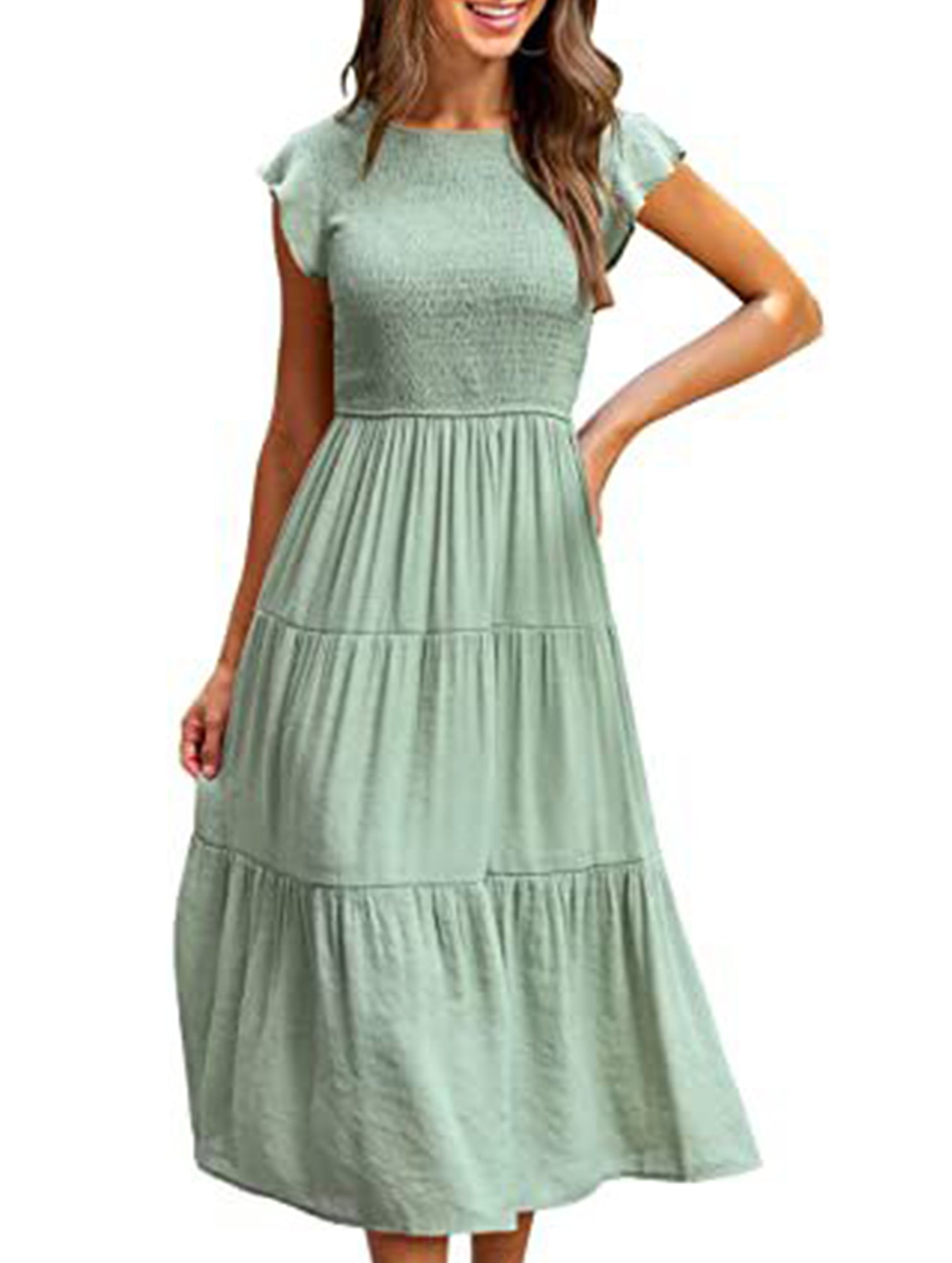 Solid color cross-border sleeved dress